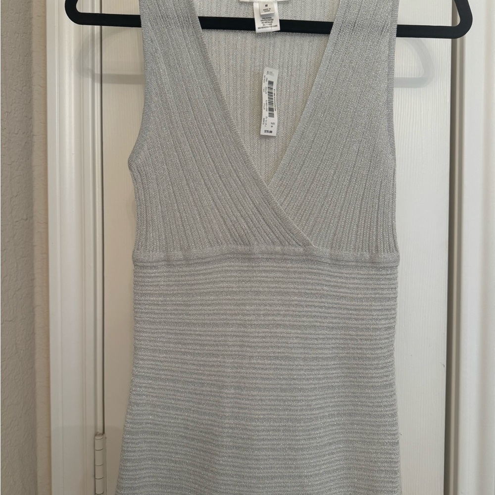 Silver White House Black Market Sleeveless Knit Top NWT